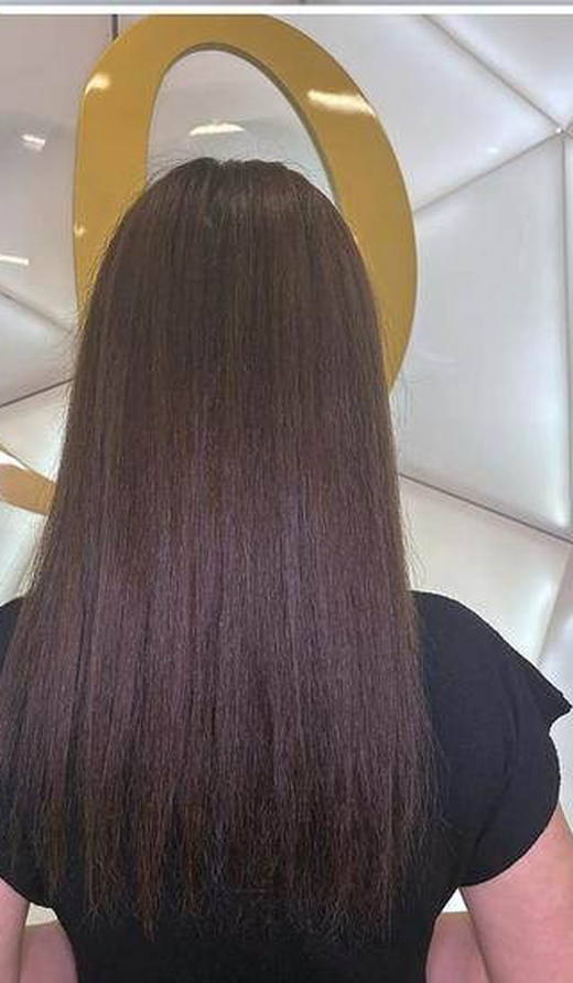 Long brunette before extensions at PhiStudio Dubai