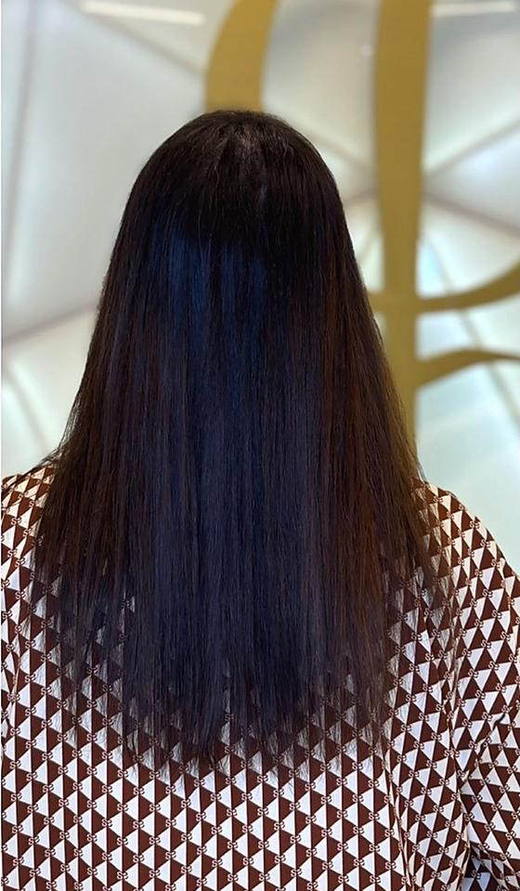Deep brown shine before extensions at PhiStudio Dubai