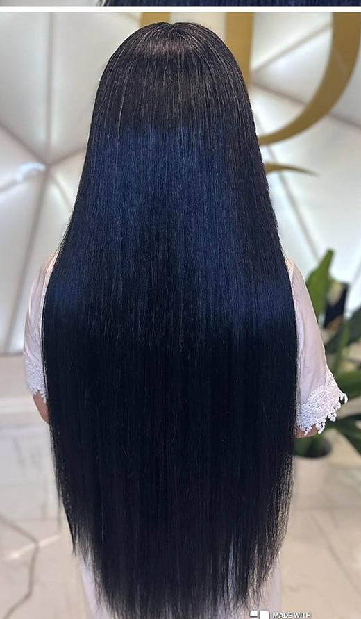 Jet black length after extensions at PhiStudio Dubai