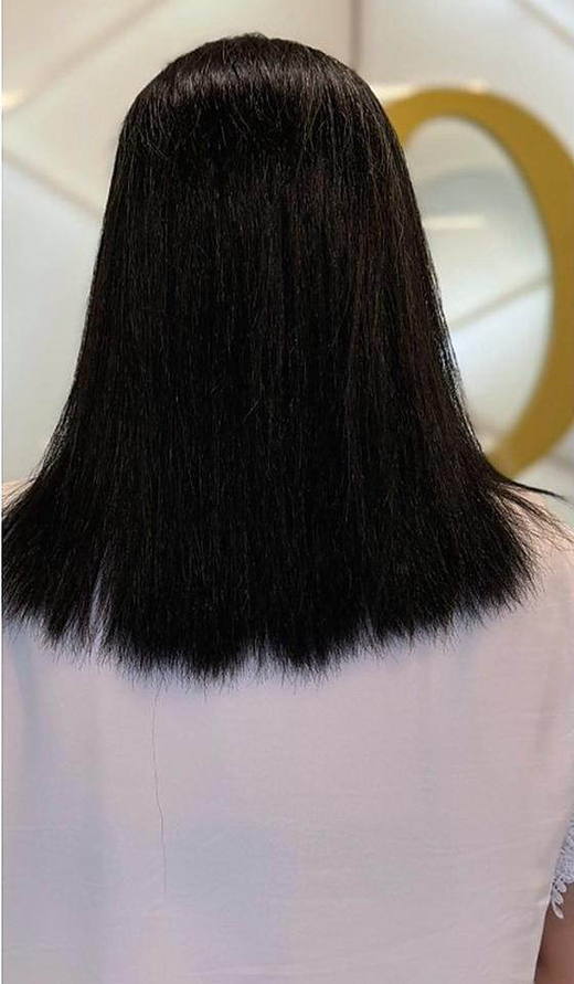 Jet black length before extensions at PhiStudio Dubai
