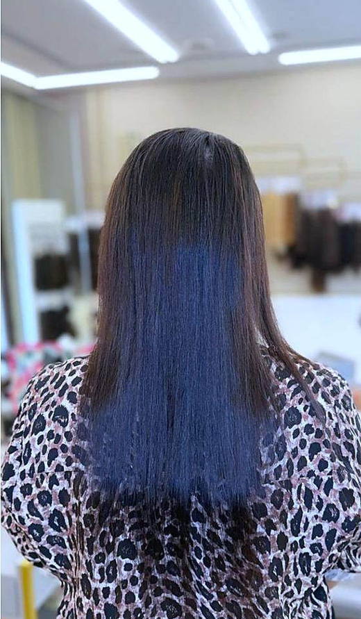 Jet black, straight before extensions at PhiStudio Dubai