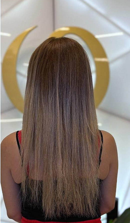 Sandy blonde before extensions at PhiStudio Dubai